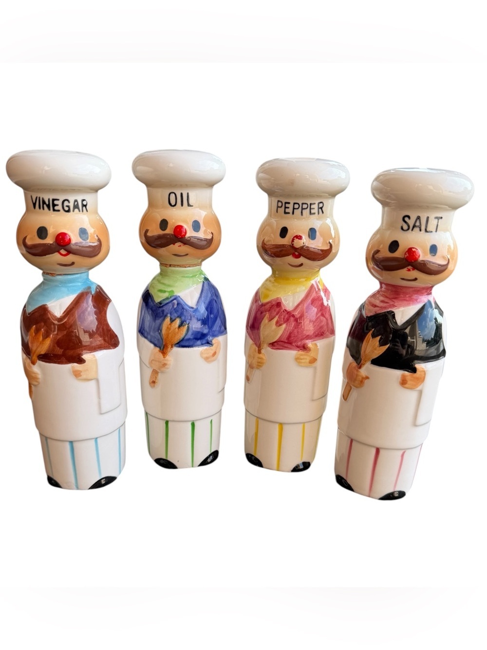 VTG Retro Ceramic Chef Salt Pepper Oil Vinegar Condiment Cruet Set Made in Japan